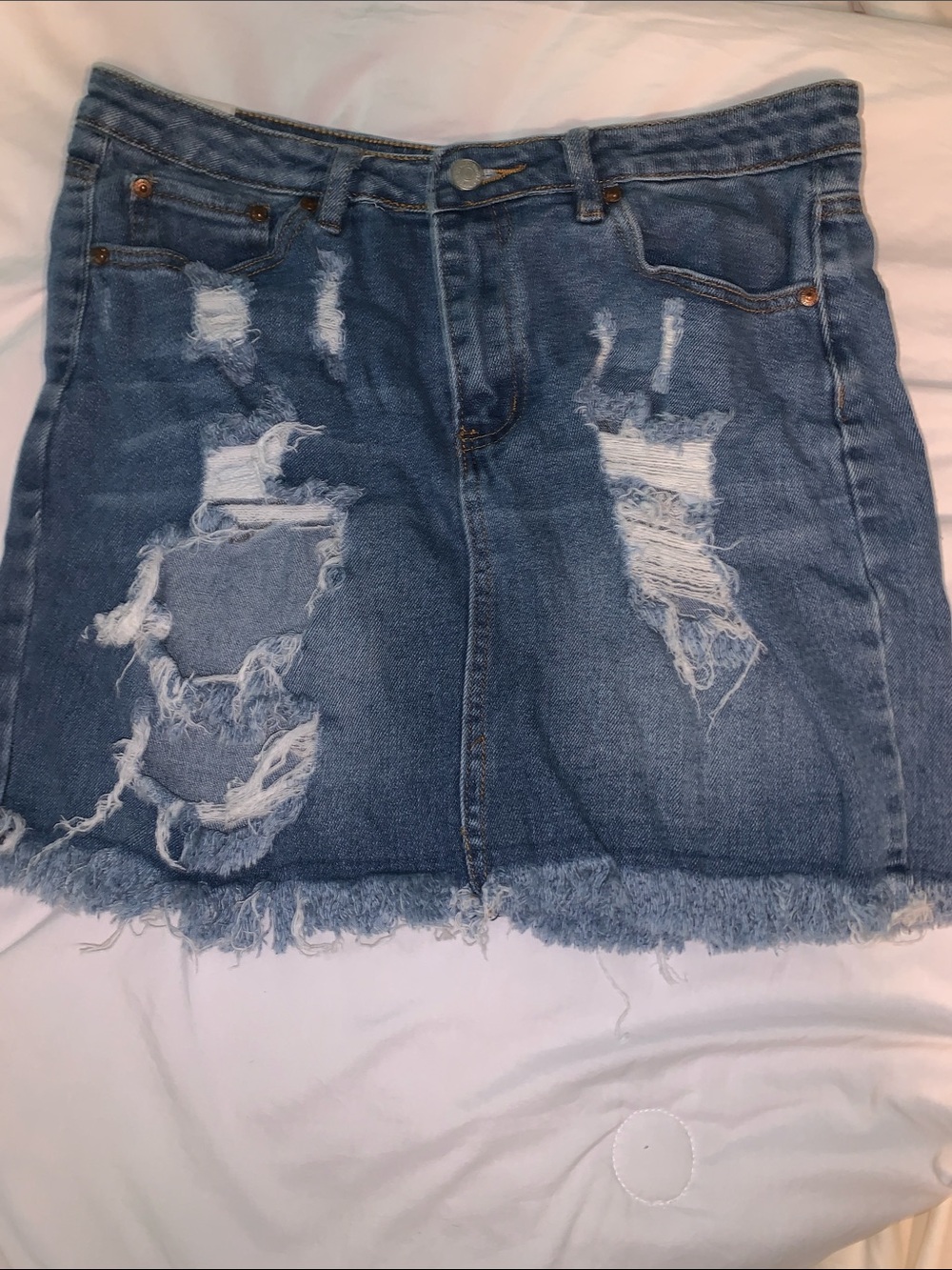 Almost Famous Distressed Denim Mini Skirt